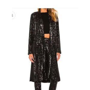 Steve Madden Black-Silver Showstopper Sequin Coat Cardigan Duster